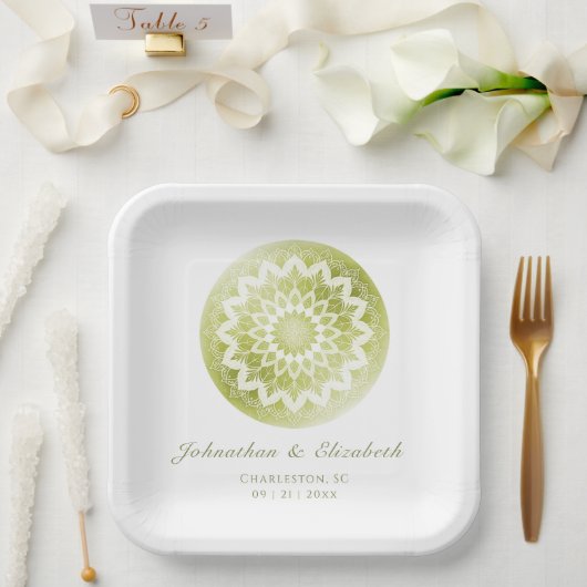 Groene Kant Mandala Bruiloft Papieren Bordje (Huwelijk)