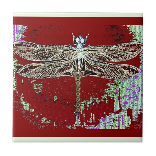 Groene kant Wing Dragonfly door haaien Tegeltje (Voorkant)