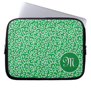 Groene Karakusa Arabesque spiraal wijnpatroon Laptop Sleeve
