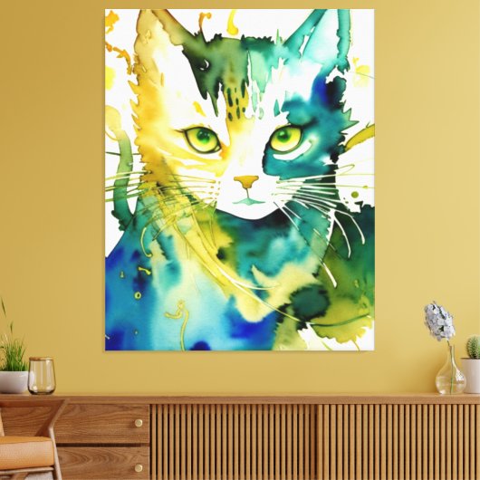 Groene kat canvas afdrukken (Insitu (Woonkamer))