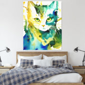 Groene kat canvas afdrukken (Insitu (Slaapkamer))