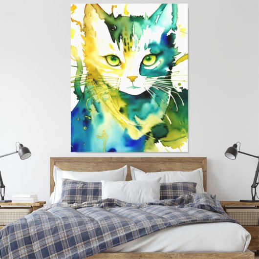 Groene kat canvas afdrukken (Insitu (Slaapkamer))