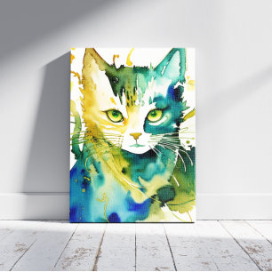 Groene kat canvas afdrukken