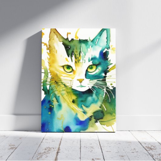 Groene kat canvas afdrukken
