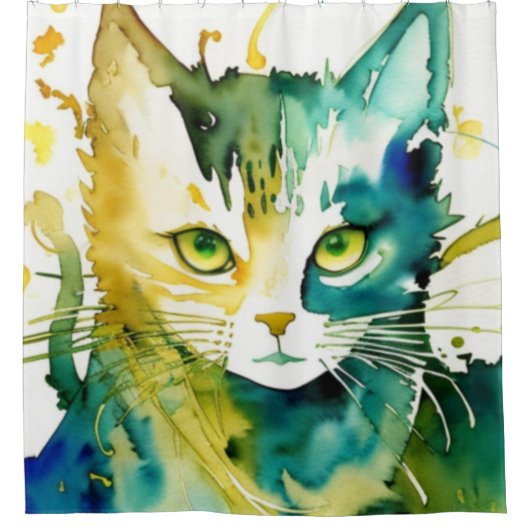 Groene kat douchegordijn (Voorkant)