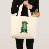 Groene kat drinkt ijs grote tote bag (Voorkant (product))