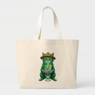 Groene kat drinkt ijs grote tote bag