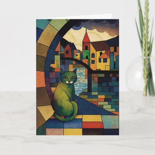 Groene kat en de rivier: een Cubist-onderscheiding Bedankkaart (Voorkant)