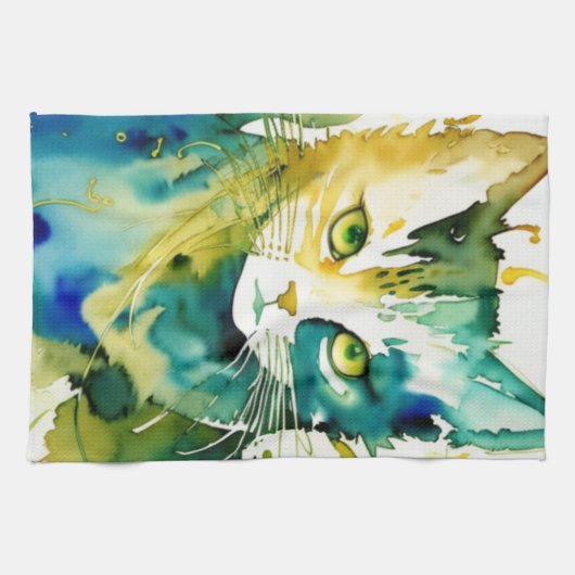 Groene Kat Keukenhanddoek (Horizontaal)