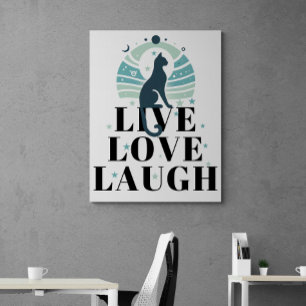 Groene kat maan en sterren live liefde lachen posi canvas afdruk
