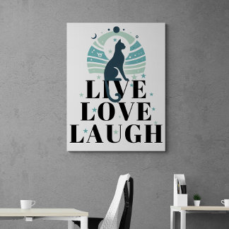 Groene kat maan en sterren live liefde lachen posi canvas afdruk