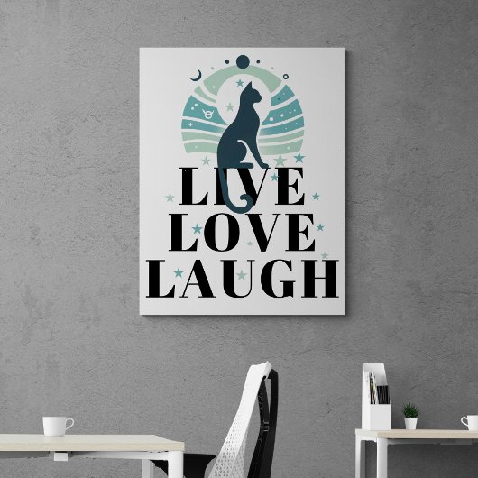 Groene kat maan en sterren live liefde lachen posi canvas afdruk