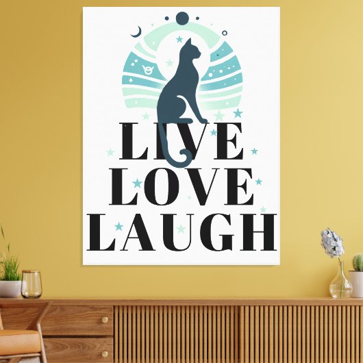 Groene kat maan en sterren live liefde lachen posi canvas afdruk (Insitu (Woonkamer))