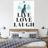 Groene kat maan en sterren live liefde lachen posi canvas afdruk (Insitu (Slaapkamer))