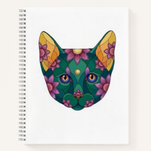 GROENE KAT met BLOEMEN Schetsboek Spiraal Notebook Notitieboek