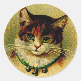 groene kat met Jingle Bells Ronde Sticker