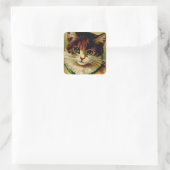 groene kat met Jingle Bells Vierkante Sticker (Tas)