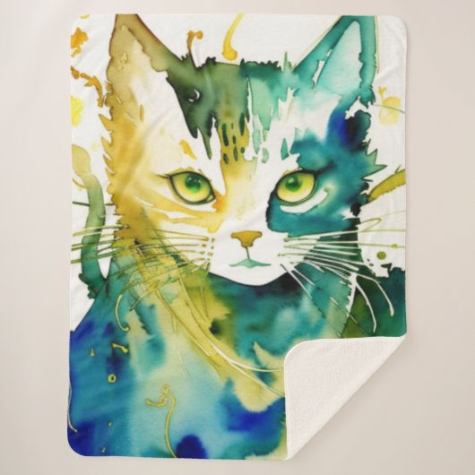 Groene kat Sherpa Deken (Voorkant)