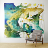 Groene Kat Tapestry Wandkleed (In Situ (horizontaal))