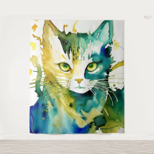 Groene Kat Tapestry Wandkleed (Voorkant)