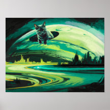 Groene kat Weird Planet Wormhole Poster Print Art