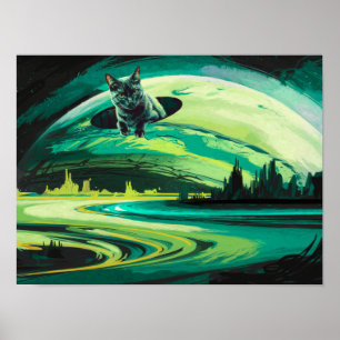 Groene kat Weird Planet Wormhole Poster Print Art