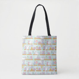 Groene Katten Bibliotheek Lieve Meisje Pastel Leze Tote Bag