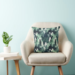 Groene katten camouflage patroon kussen