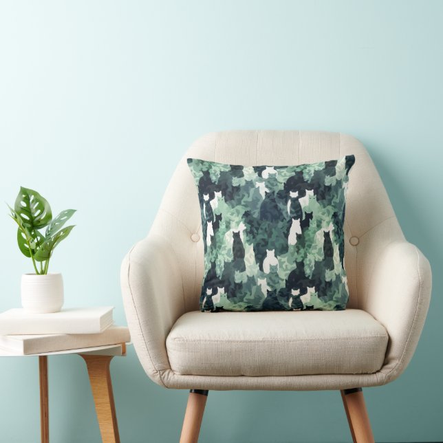 Groene katten camouflage patroon kussen (Stoel)