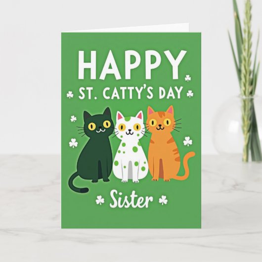 Groene Katten Klaverzusters Kaart (Voorkant)