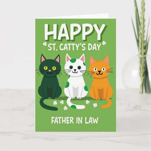 Groene katten Shamrocks Vader In Law Kaart (Voorkant)