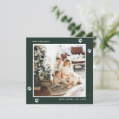 Groene Kattenhondeneigenaar Foto Happy Pawholidays Feestdagenkaart (Staand voorkant)