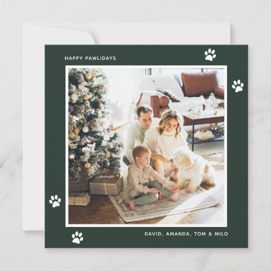 Groene Kattenhondeneigenaar Foto Happy Pawholidays Feestdagenkaart (Voorkant)