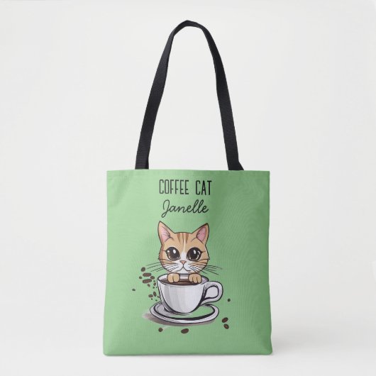 Groene Kattenkoffie Grappig Tote Bag (Voorkant)
