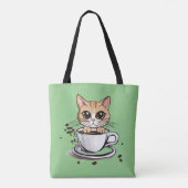 Groene Kattenkoffie Grappig Tote Bag (Achterkant)