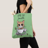 Groene Kattenkoffie Grappig Tote Bag (Dichtbij)