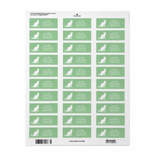 Groene kattenlabels met aangepast retouradres etiket (Full Sheet)