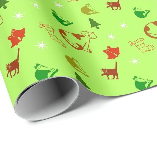 Groene Kattenliefhebber Kerst Cadeaupapier (Rol Hoek)