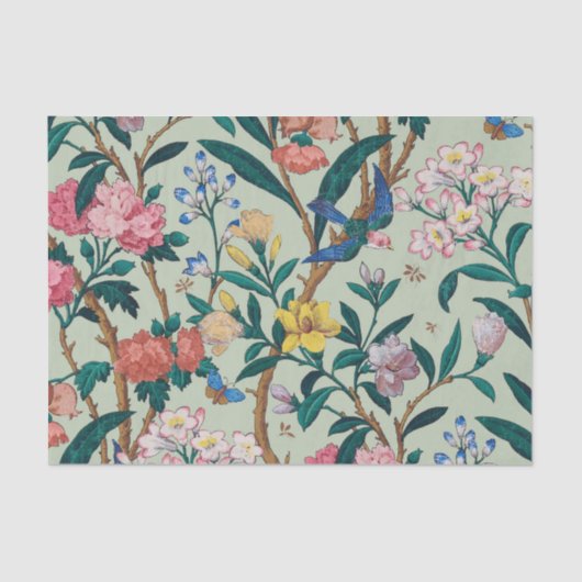 Groene katteplank Floral Girly Monogram Tissuepapier (Voorkant)