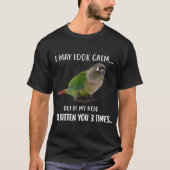Groene kauwgeest TShirt ik kan er Calm Conure S ui (Voorkant)