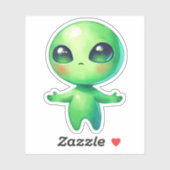 Groene Kawaii Alien Sticker (Vel)