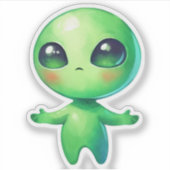 Groene Kawaii Alien Sticker (Voorkant)