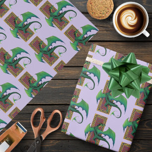 Groene Keltische Draak Paarse Fantasie Knoopwerk Cadeaupapier
