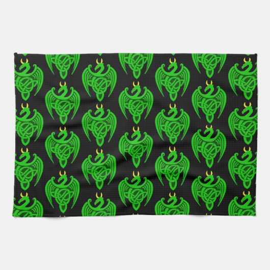 Groene Keltische Dragon Keukenhanddoek (Horizontaal)