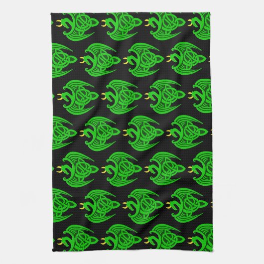 Groene Keltische Dragon Keukenhanddoek (Verticaal)