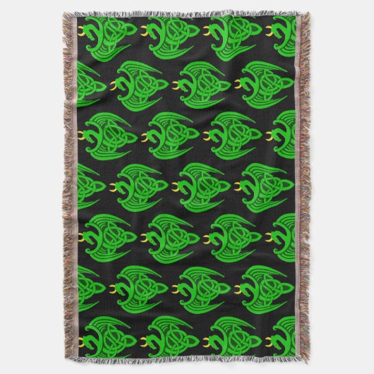 Groene Keltische Dragon Throw Blanket Deken (Voorkant Verticaal)