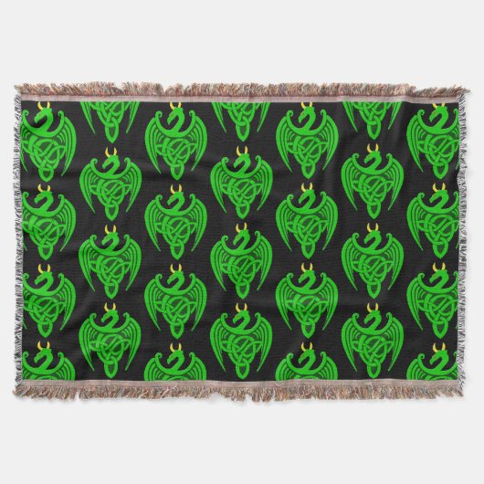 Groene Keltische Dragon Throw Blanket Deken (Voorkant)