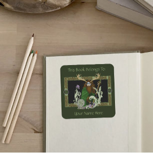 Groene Keltische Geweien Man Ex-libris Vierkante Sticker