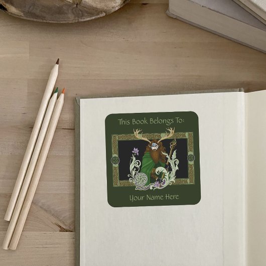 Groene Keltische Geweien Man Ex-libris Vierkante Sticker