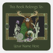 Groene Keltische Geweien Man Ex-libris Vierkante Sticker (Voorkant)